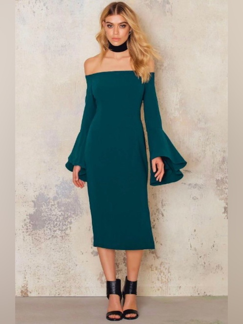 Bardot Solange Off-the-Shoulder Bell Sleeve Midi Dress